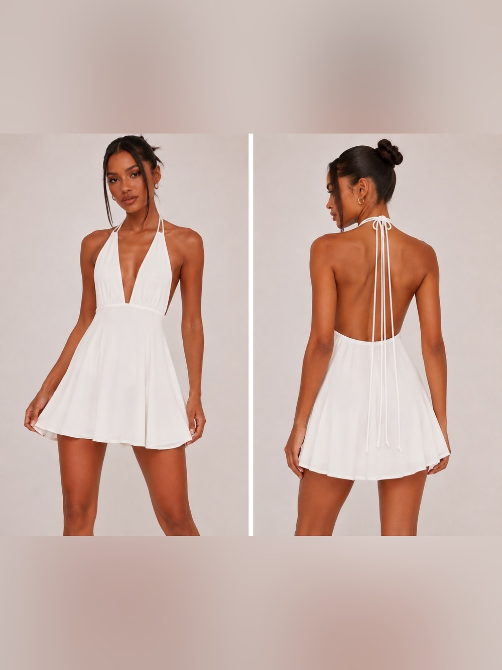 PrettyLittleThing White Halter mini Dress Open-Back Tie Neck Size 6